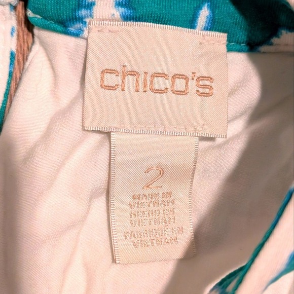 Chicos 2 Large 12 Halter Maxi Dress Long Aqua Blue Print Vacation Summer Trendy - Picture 4 of 6